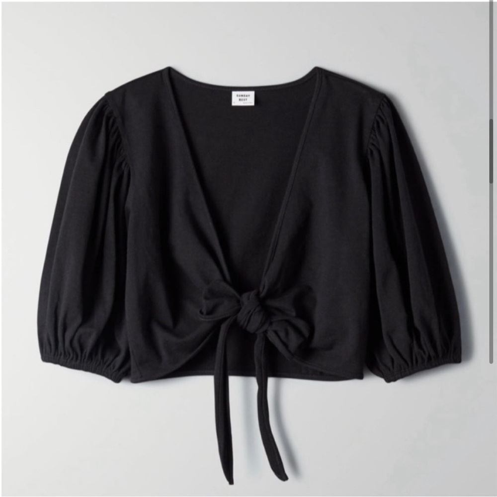 NWT Aritzia Sunday Best Bambo Black Tie Front Crop Top